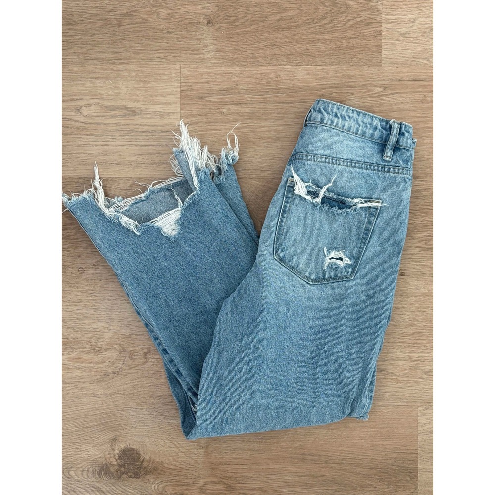 Flying Monkey Wide Leg Distressed Denim Jeans 27 Trendy Streetwear Festival Punk